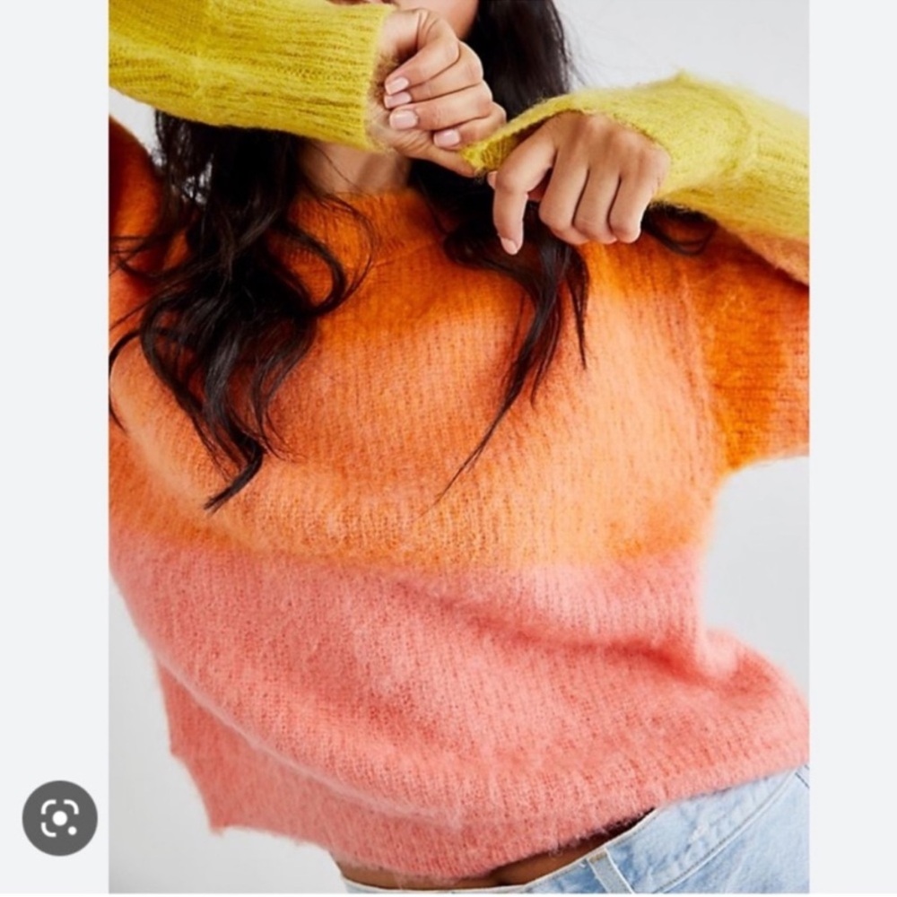 Free People Autumn Sky Ombre Sweater wool blend peach orange pink medium - Picture 3 of 12